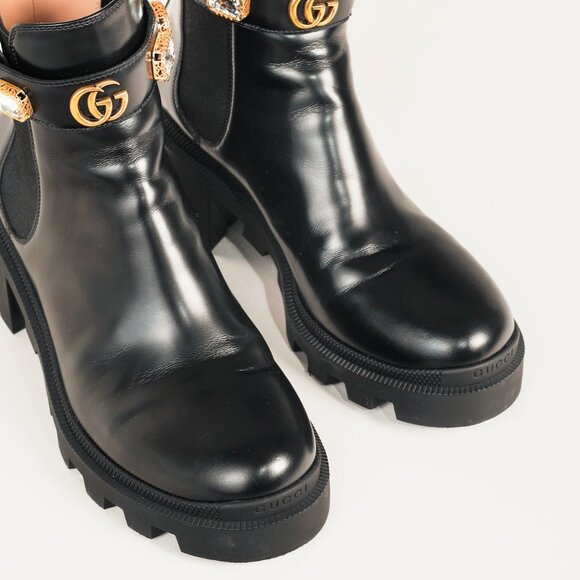 Gucci Black Trip Crystal-Embellished Block Heel Chelsea Boots - Picture 6 of 11